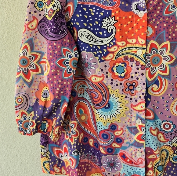 Shein Paisley Shirt Womens Sz M Mixed Print Button Up Blouse Colorful Bohomeim - Picture 11 of 13